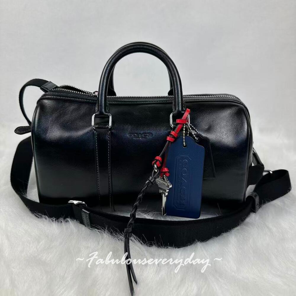 Coach Men's Venturer Duffle Bag 27 With Charms in Leather/Silver/Black CDY54
